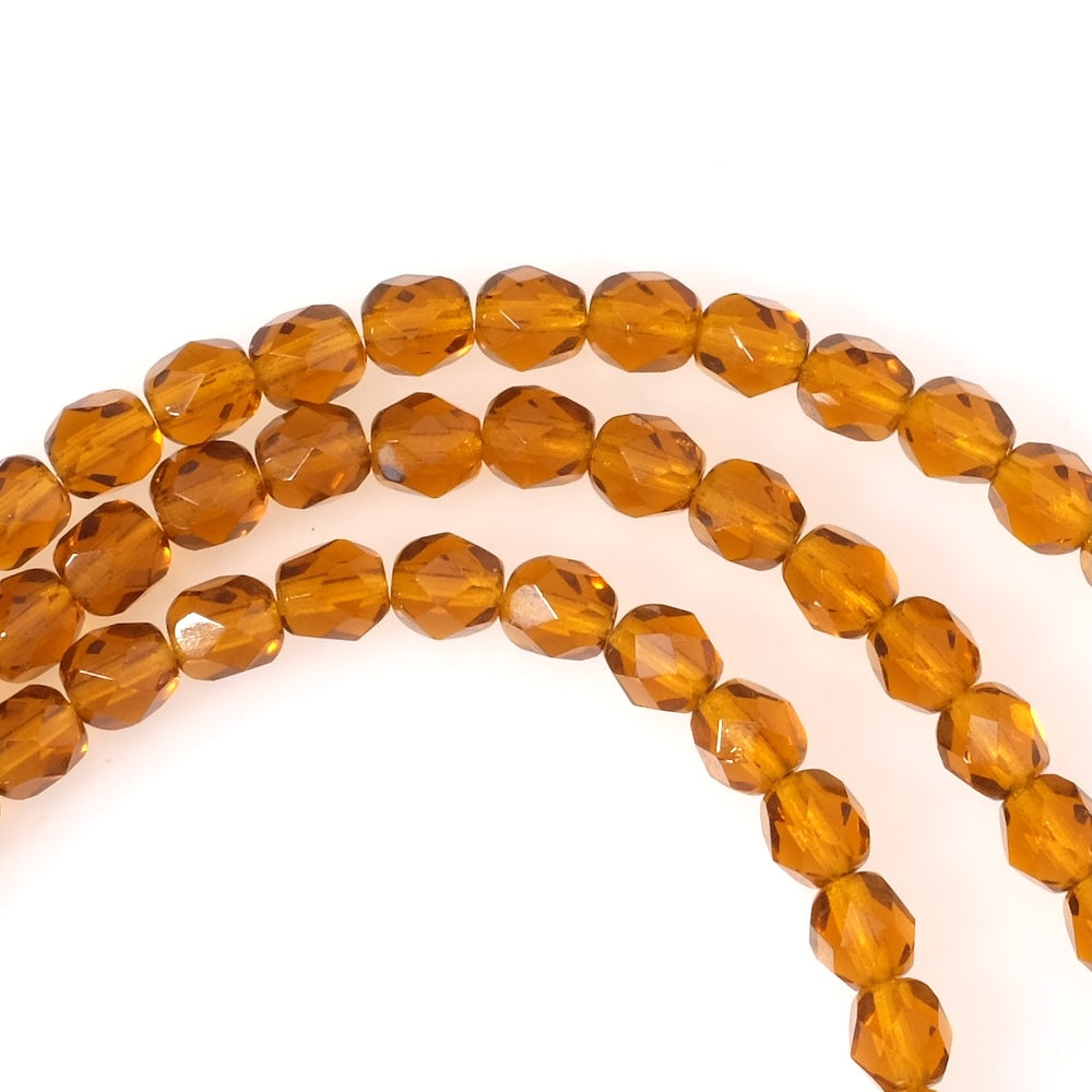 Fil de perles de Bohème rondes facettées 6mm marron transparent