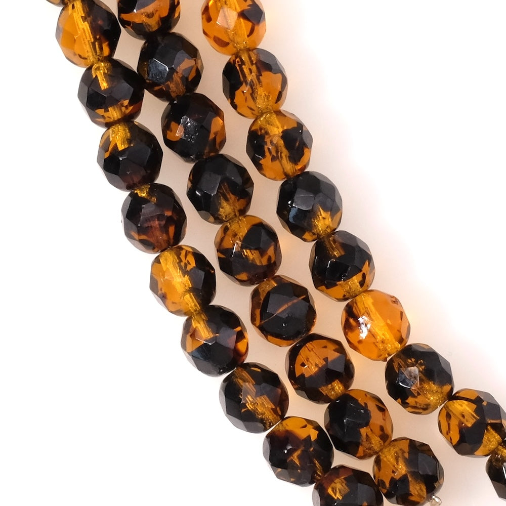 Fil de perles de Bohème rondes facettées 8mm Noir et marron transparent