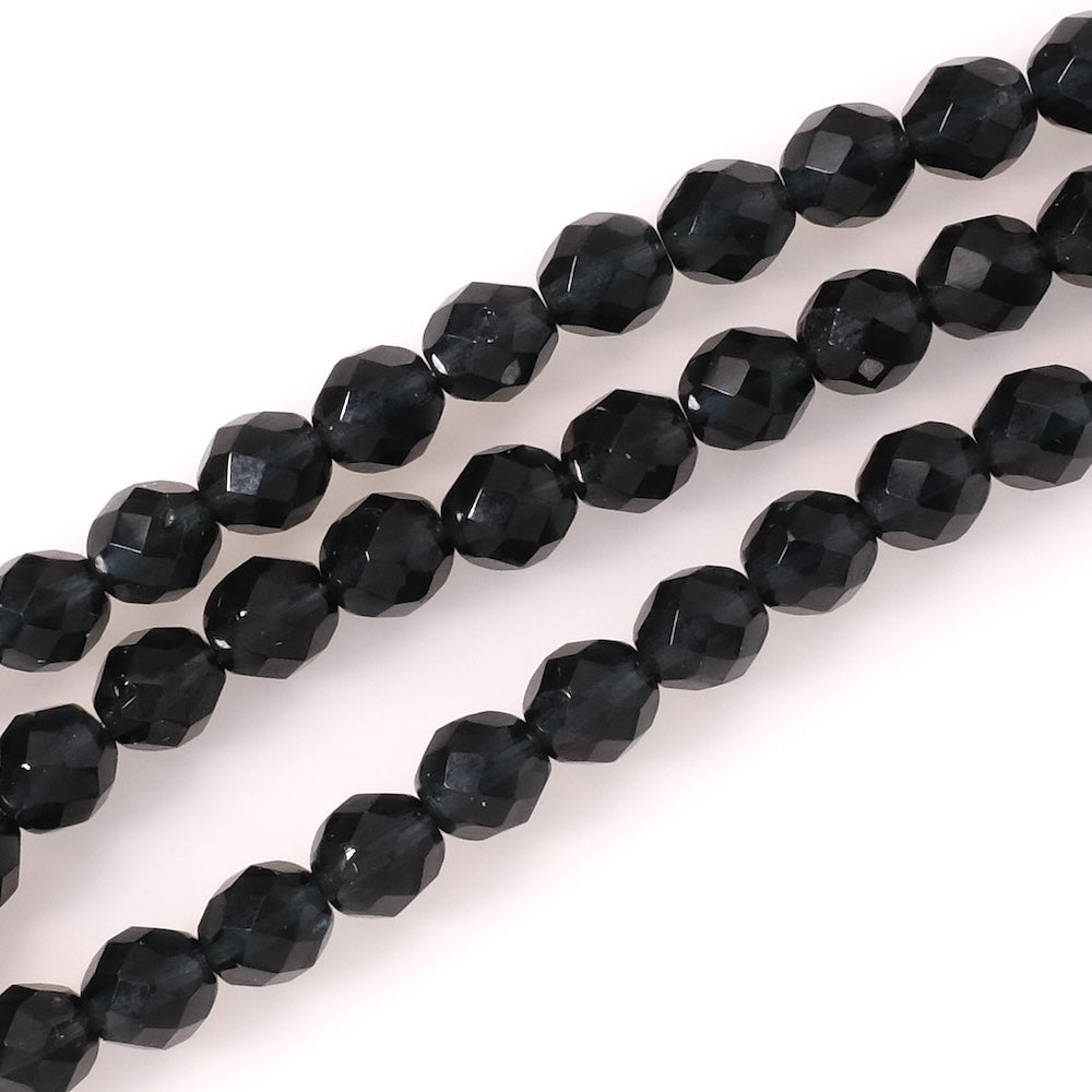 Fil de perles de Bohème rondes facettées 8mm bleu nuit foncé transparent
