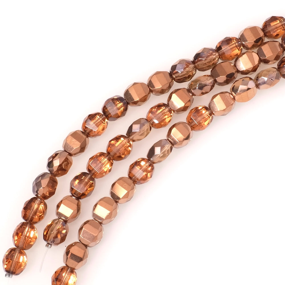 Fil de perles de Bohème rondes facettées 8mm cuivré métallisé 