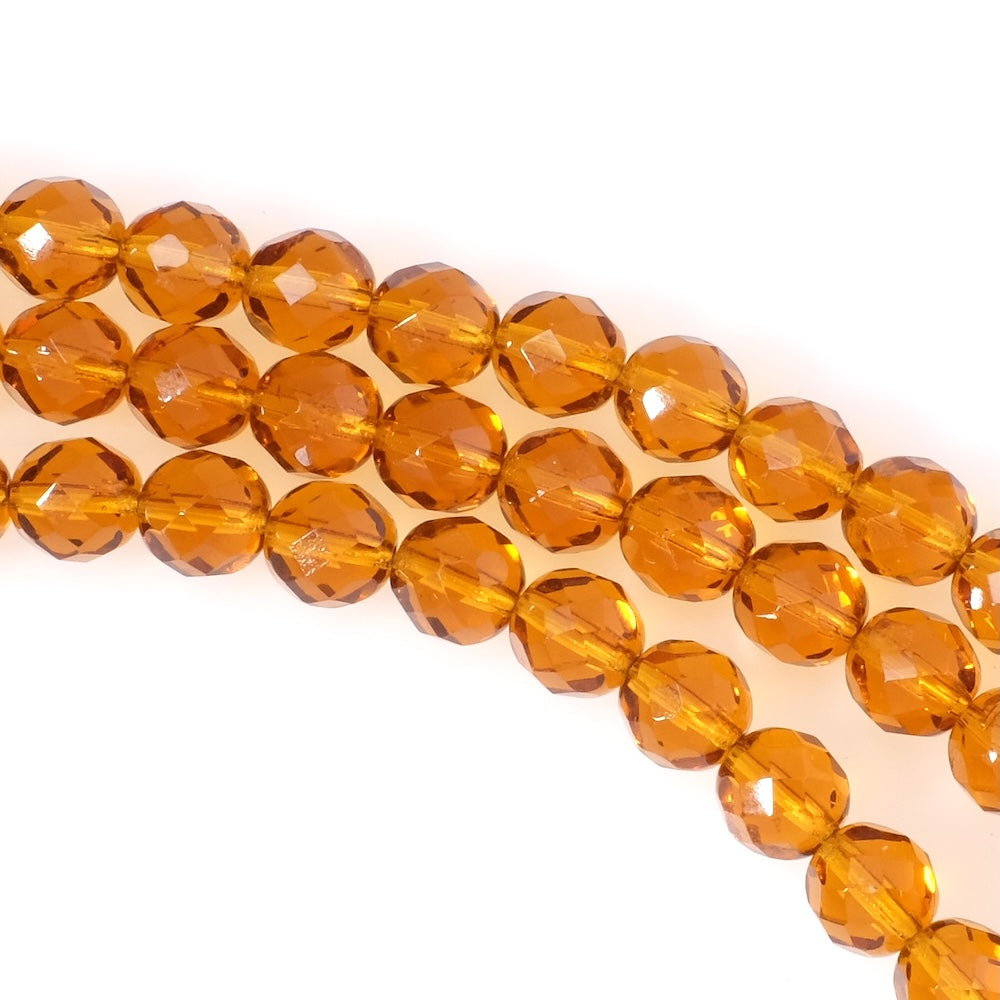 Fil de perles de Bohème rondes facettées 8mm marron transparent