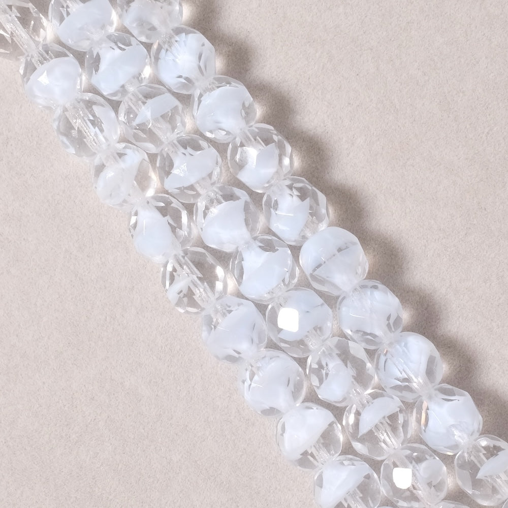 Fil de perles de Bohème rondes facettées 8mm transparent et bleu ciel