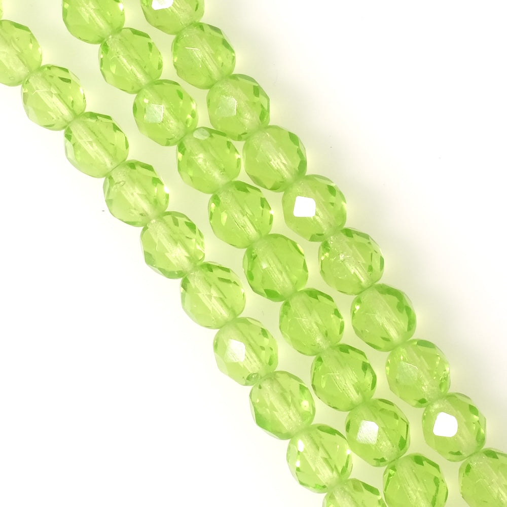 Fil de perles de Bohème rondes facettées 8mm vert pomme transparent
