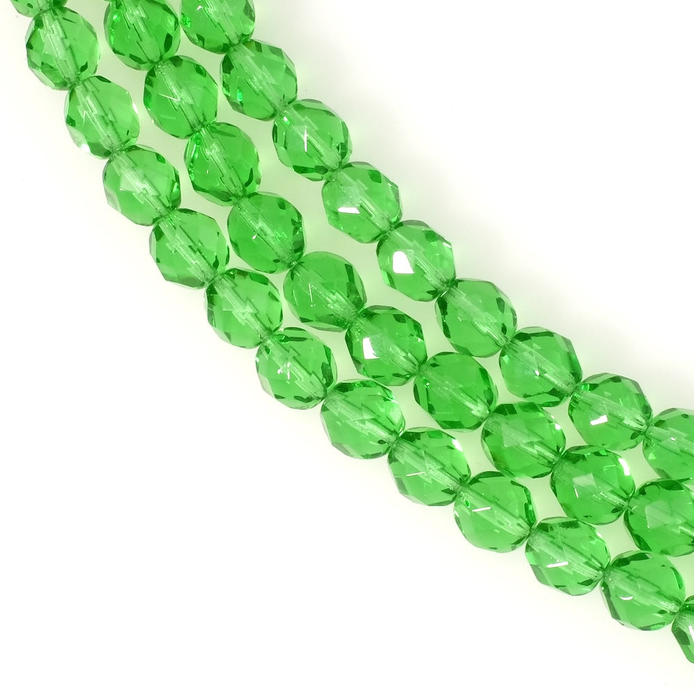 Fil de perles de Bohème rondes facettées 8mm vert printemps transparent