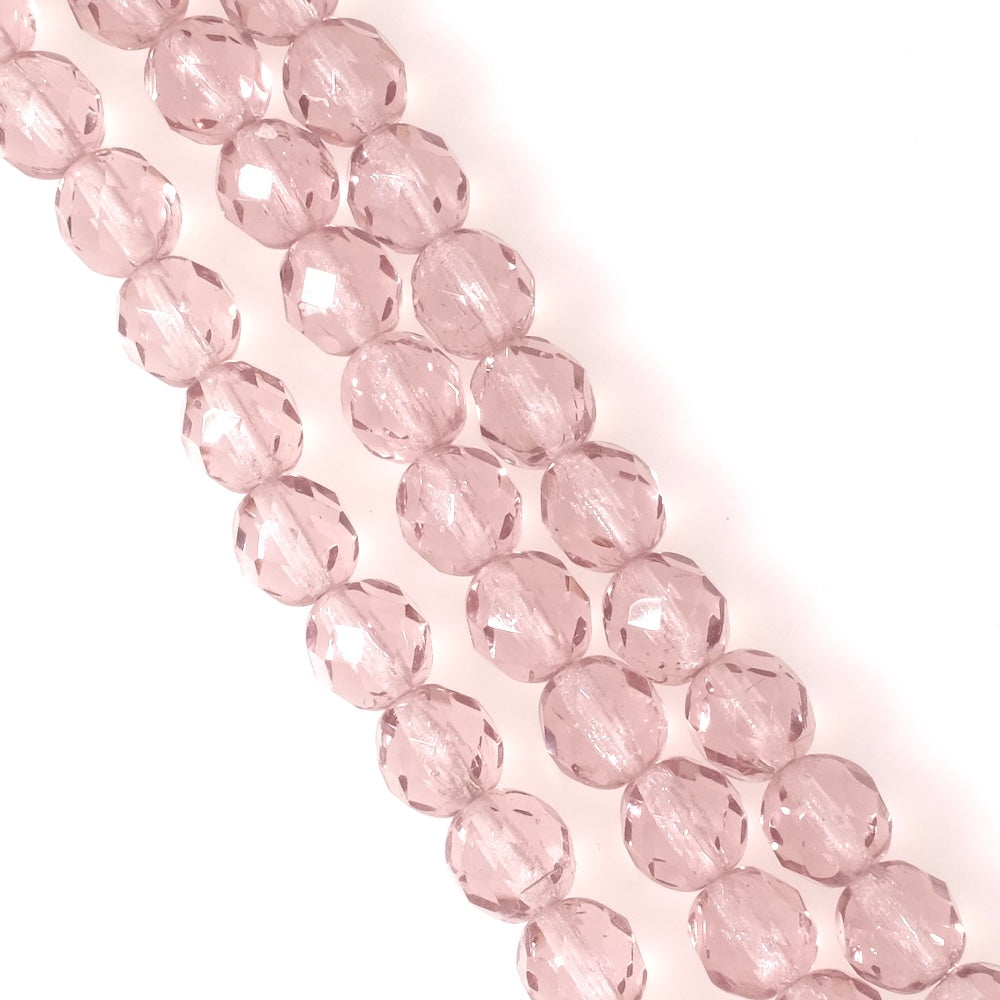 Fil de perles de Bohème rondes facettées 8mm violet clair transparent