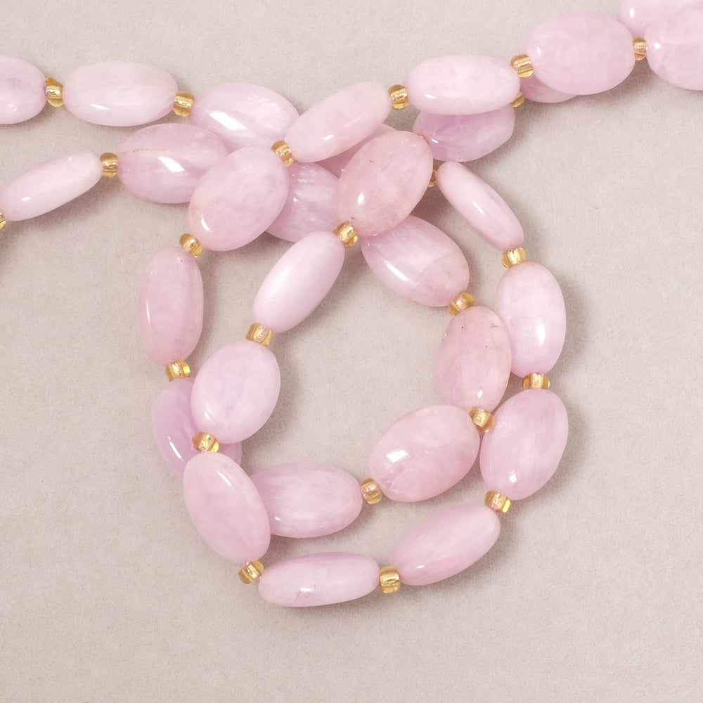 Fil de perles en pierre naturelle ovales 14x10mm Kunzite
