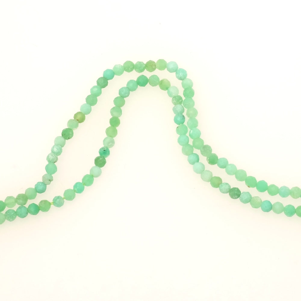 Fil de perles en pierre naturelle rondes facettées 3mm en Chrysoprase