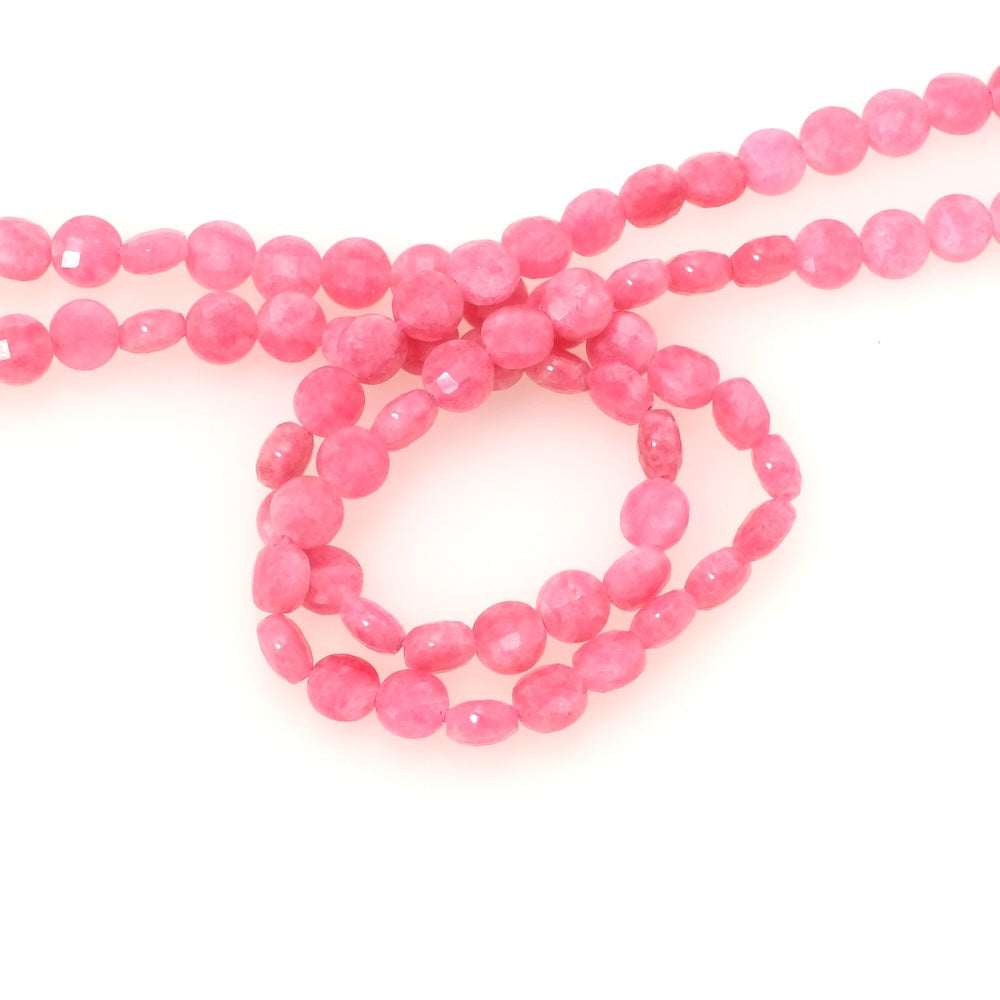 Fil de perles en pierre naturelle palet facetté 6,5mm en Rhodochrosite