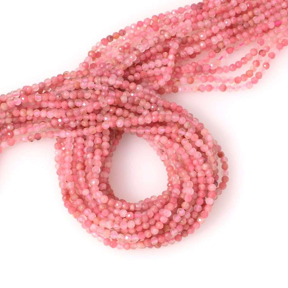 Fil de perles en pierre naturelle ronde facettée 2mm en Rhodonite