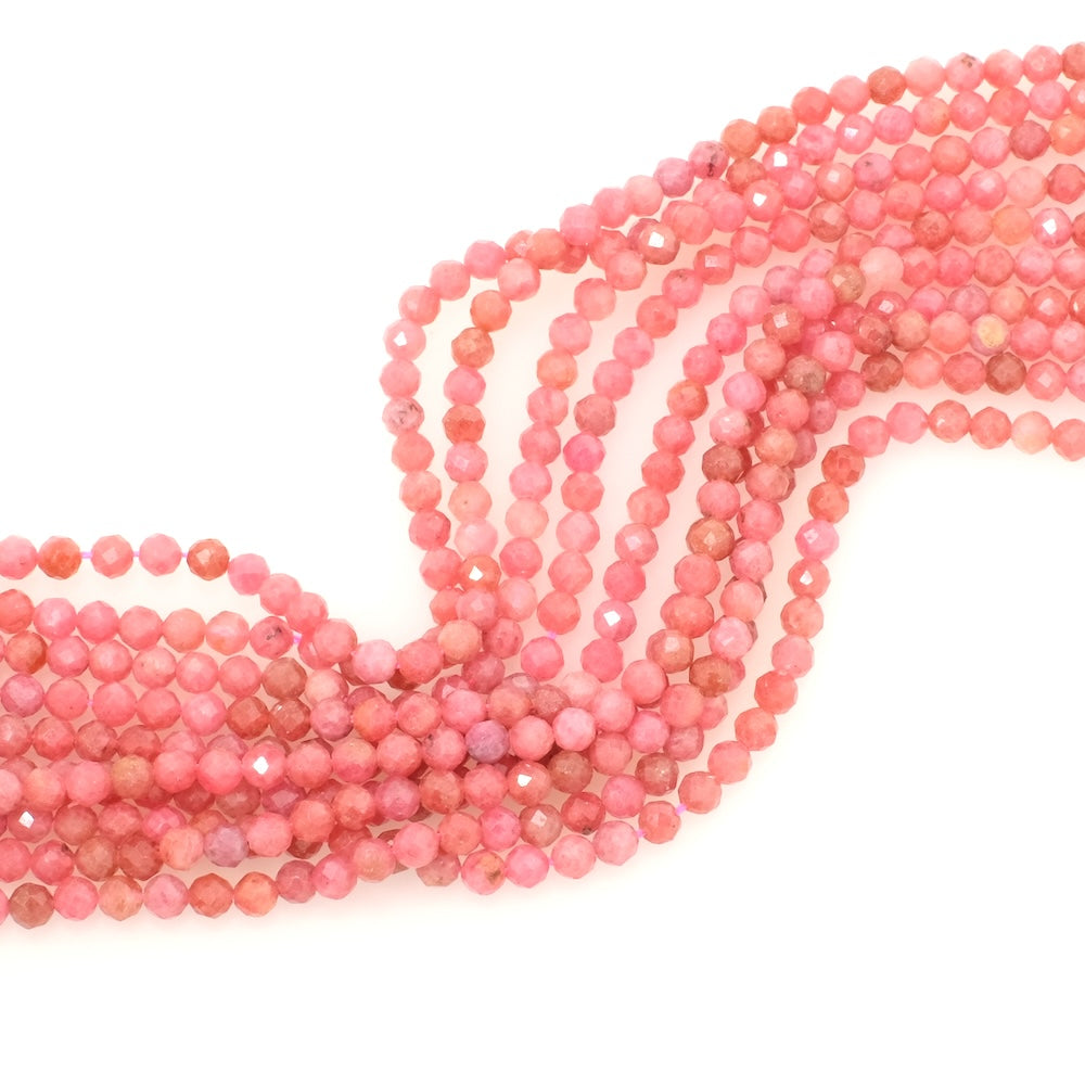 Fil de perles en pierre naturelle ronde facettée 4mm en Rhodonite