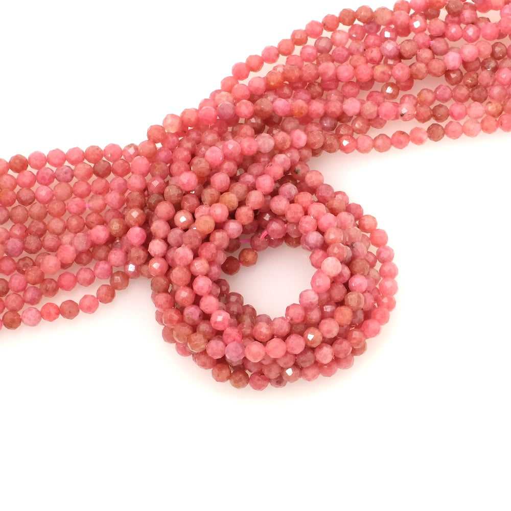 15 perles en pierre naturelle ronde facettée 4mm en Rhodonite