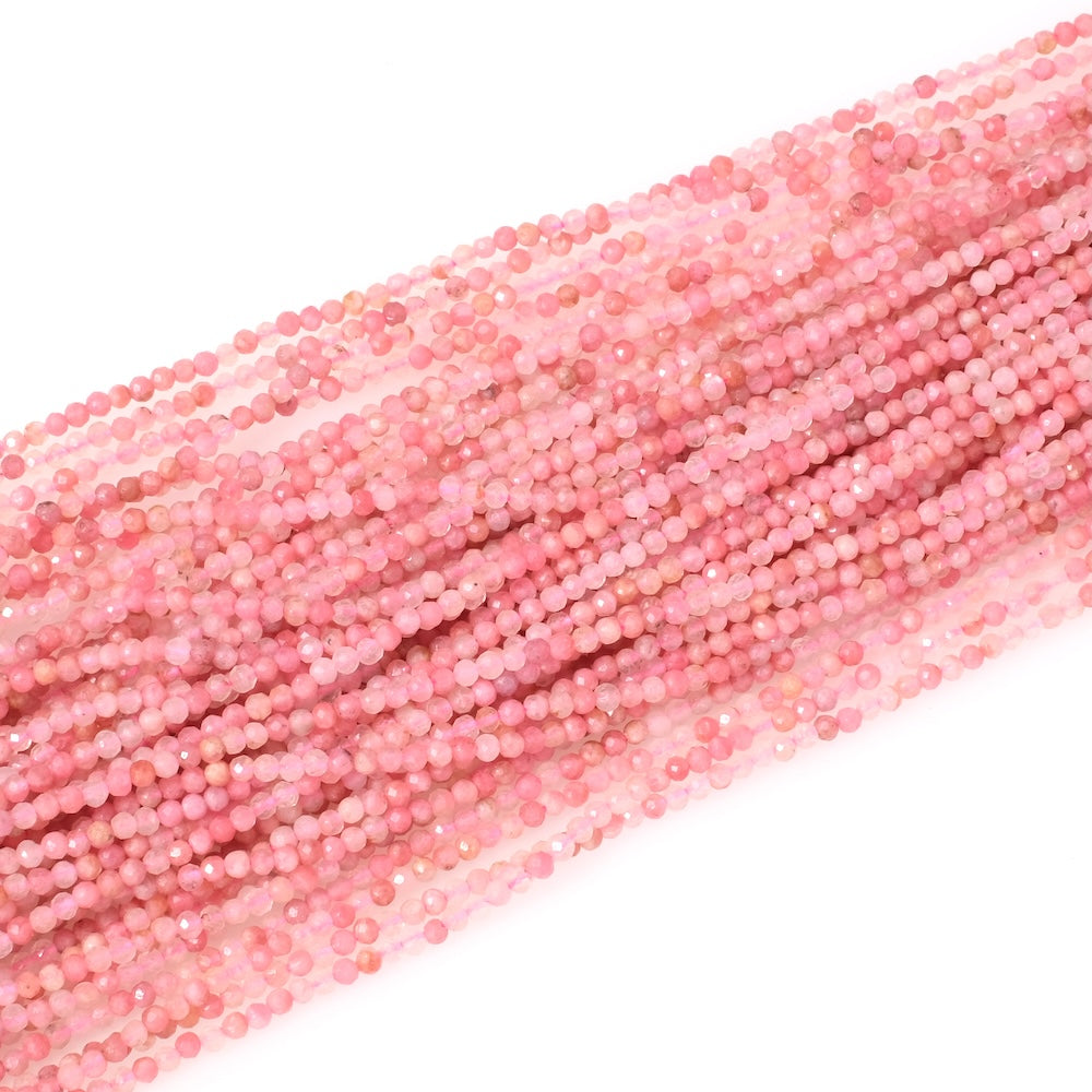 Fil de perles en pierre naturelle ronde facettée 2mm en Rhodonite