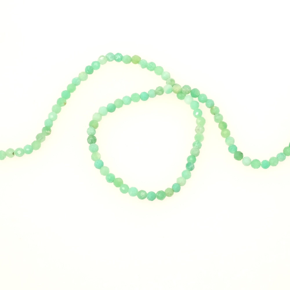 Fil de perles en pierre naturelle rondes facettées 3mm en Chrysoprase