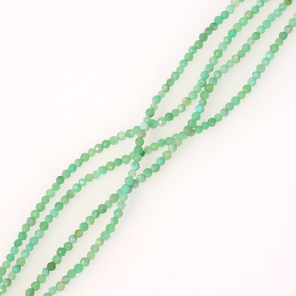 Fil de perles en pierre naturelle rondes facettées 2mm en Chrysoprase