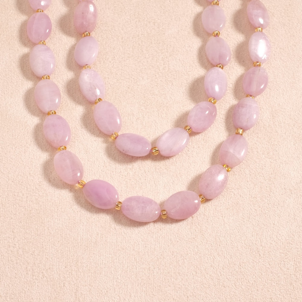 Fil de perles en pierre naturelle ovales 14x10mm Kunzite