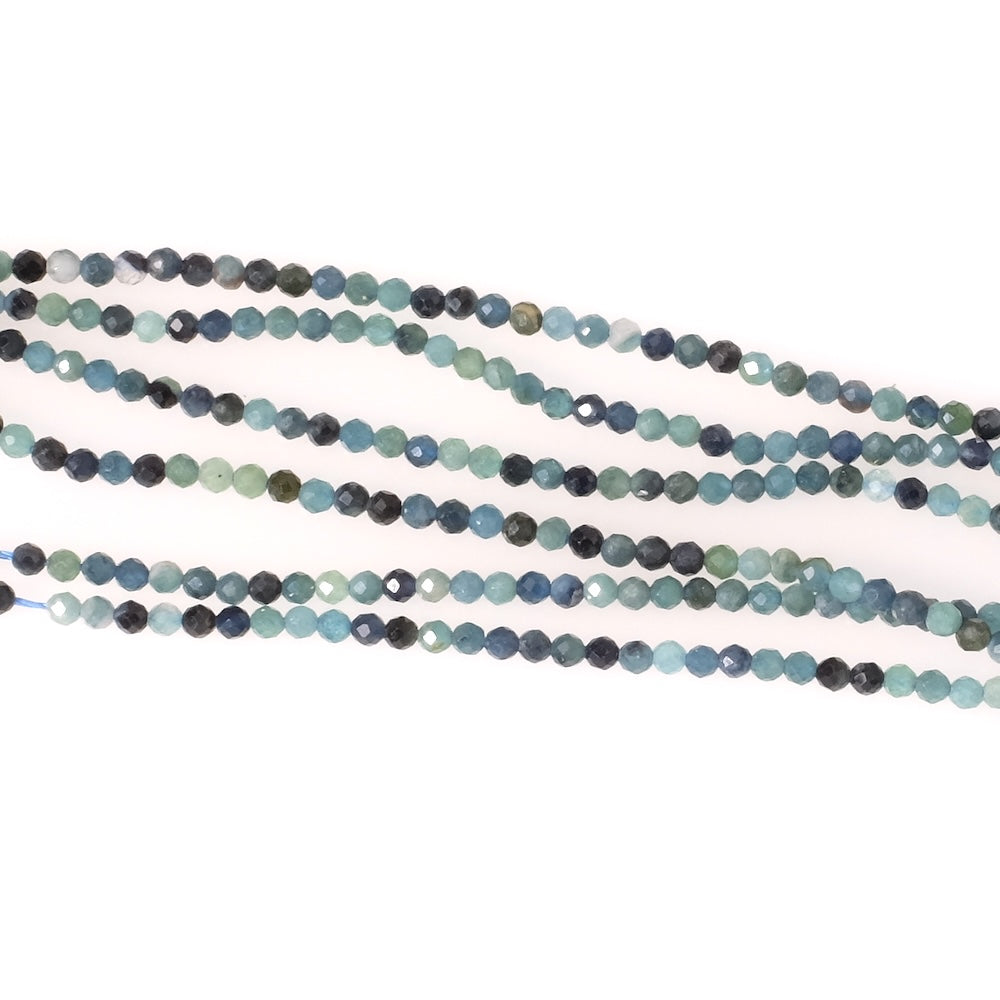 Fil de perles en pierres naturelles facettées 2mm en Tourmaline bleue