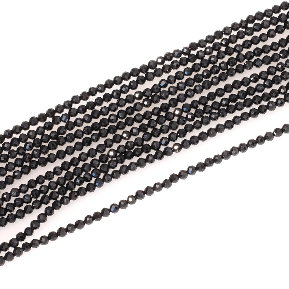 Fil de perles en pierres naturelles facettées 2mm en Tourmaline noire