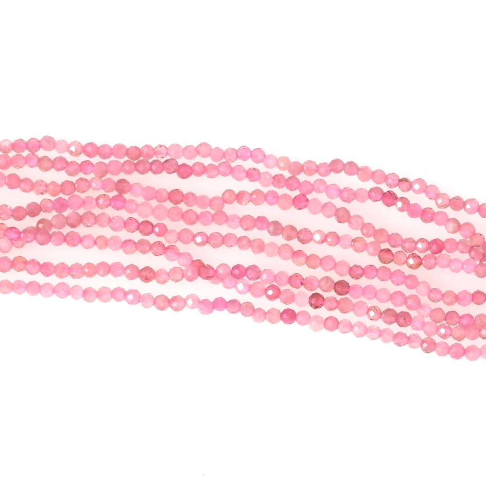Fil de perles en pierres naturelles facettées 2mm en Tourmaline rose