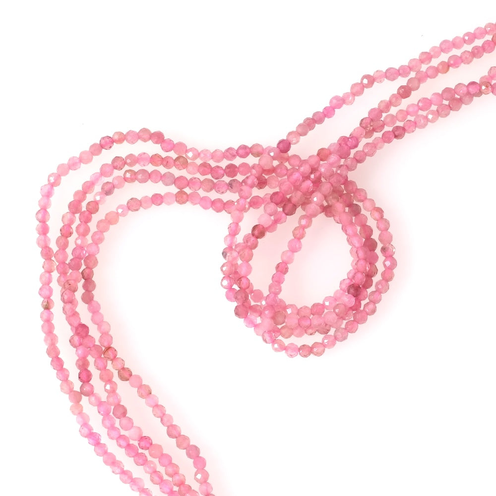 Fil de perles en pierres naturelles facettées 2mm en Tourmaline rose