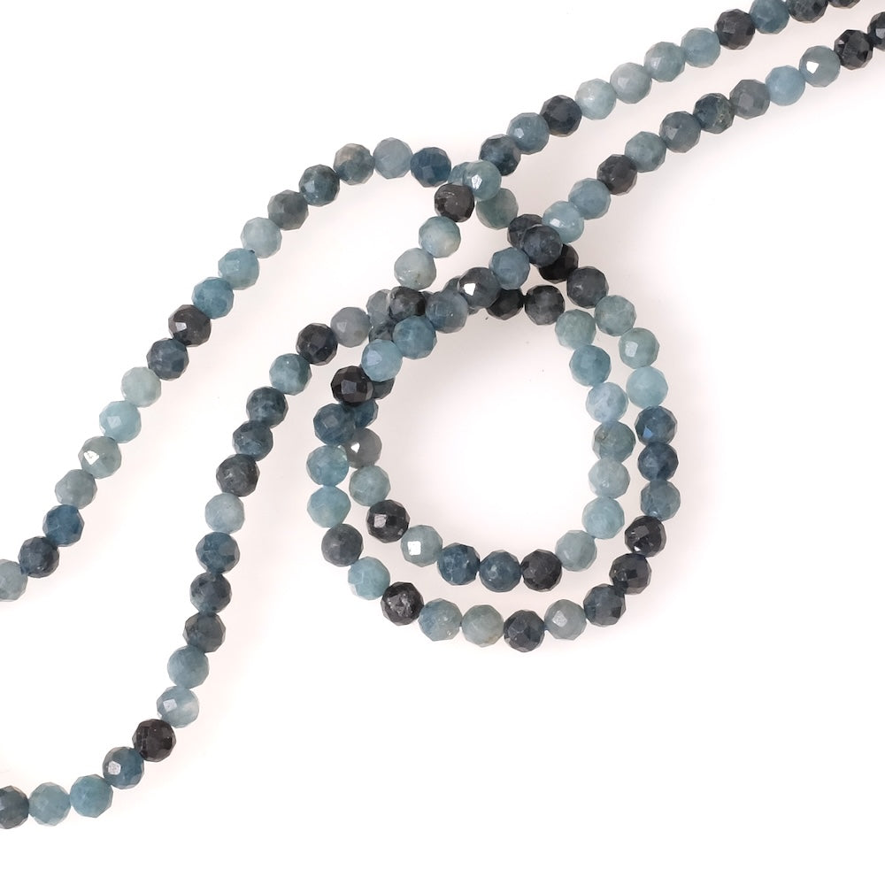 Fil de perles en pierres naturelles facettées 3,5mm en Tourmaline bleue