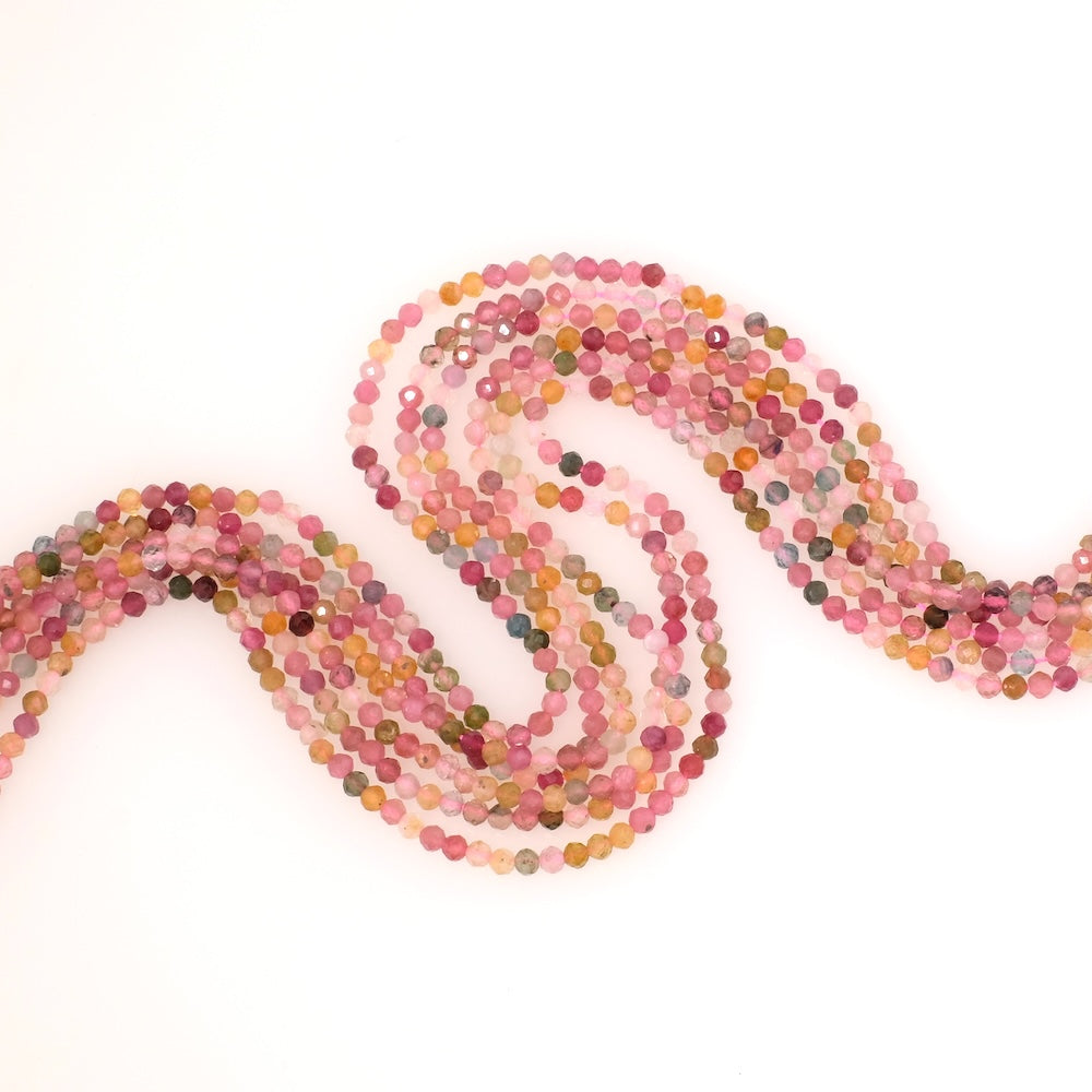 Fil de perles en pierres naturelles facettées 3mm Tourmaline multicolore du Brésil