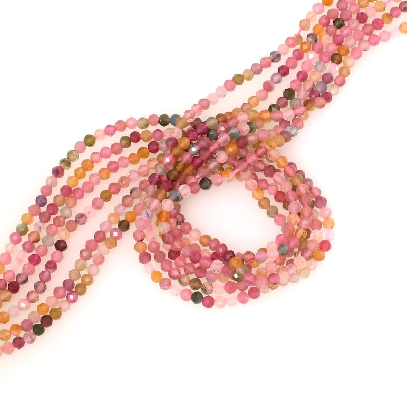 Fil de perles en pierres naturelles facettées 3mm Tourmaline multicolore du Brésil