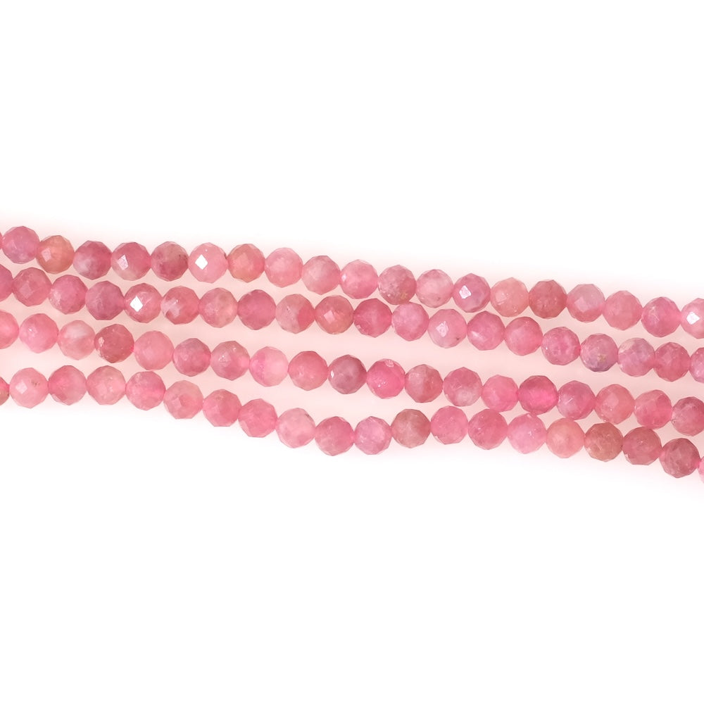 Fil de perles en pierres naturelles facettées 4mm en Tourmaline rose