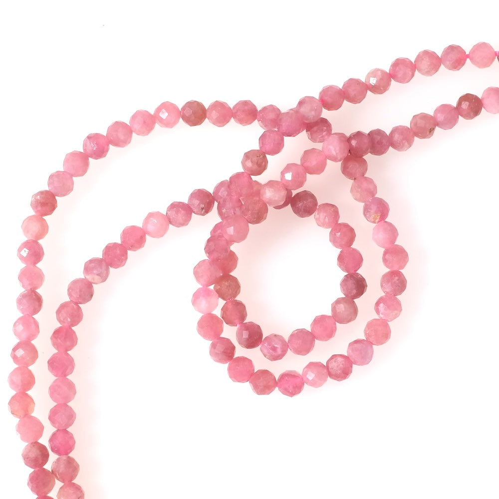 Fil de perles en pierres naturelles facettées 4mm en Tourmaline rose
