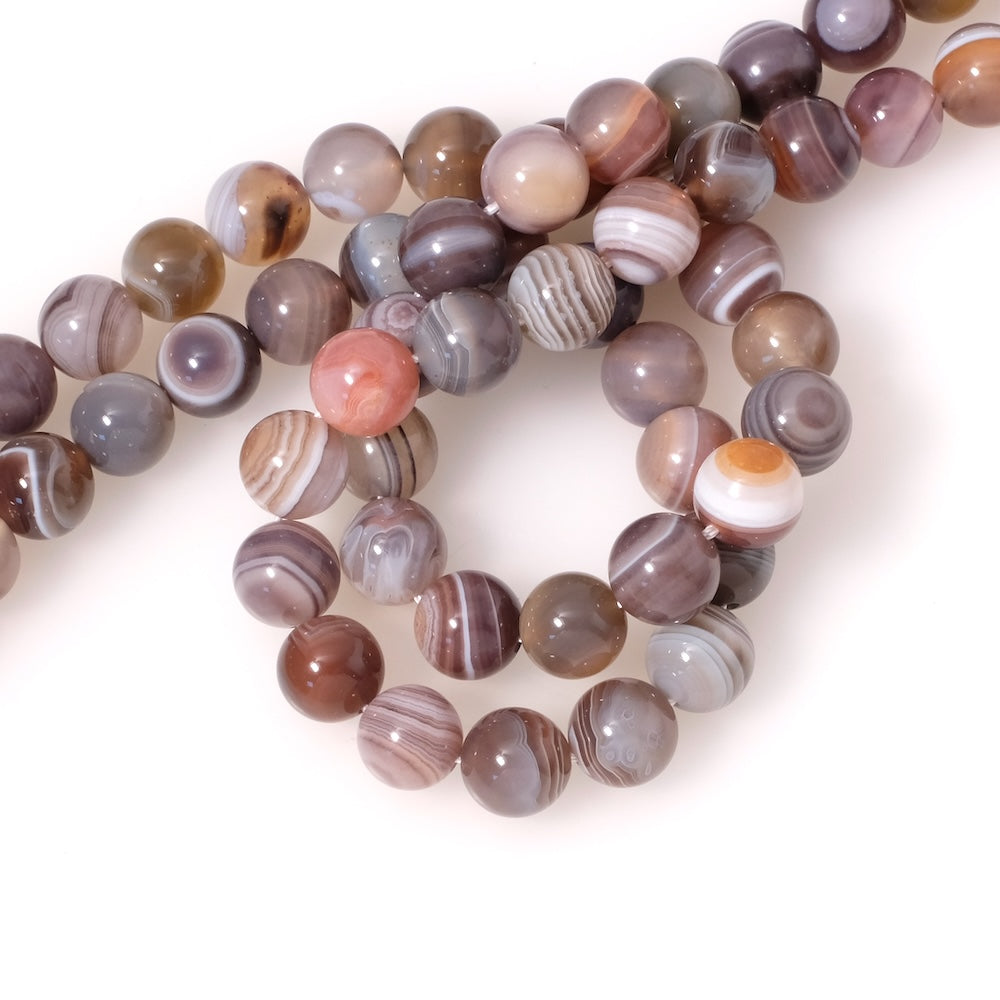Fil de perles en pierres naturelles ronde 10mm en Agate Botswana