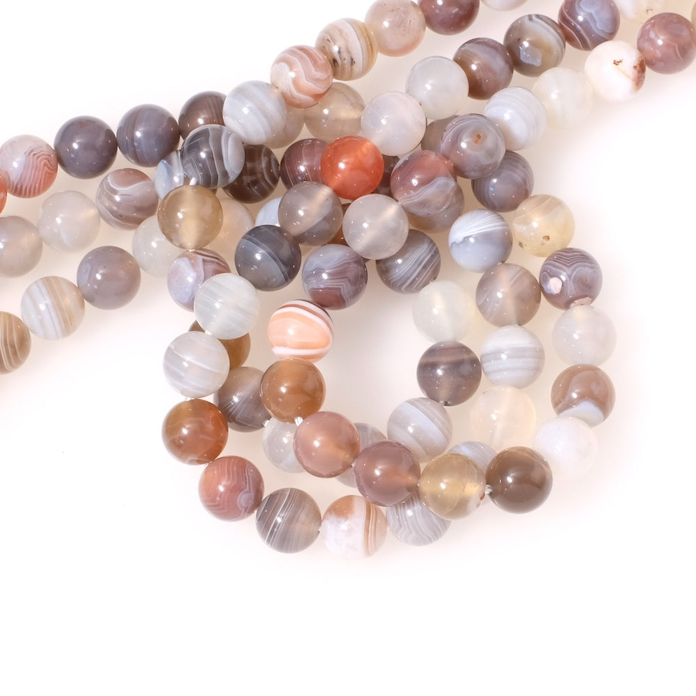 Fil de perles en pierres naturelles ronde 8mm en Agate Botswana