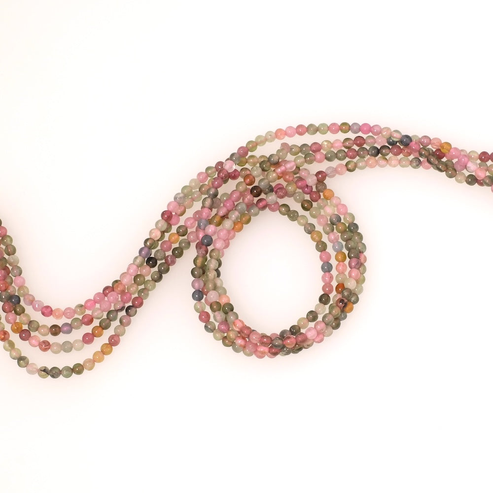 Fil de perles en pierres naturelles rondes 2,5mm Tourmaline multicolore