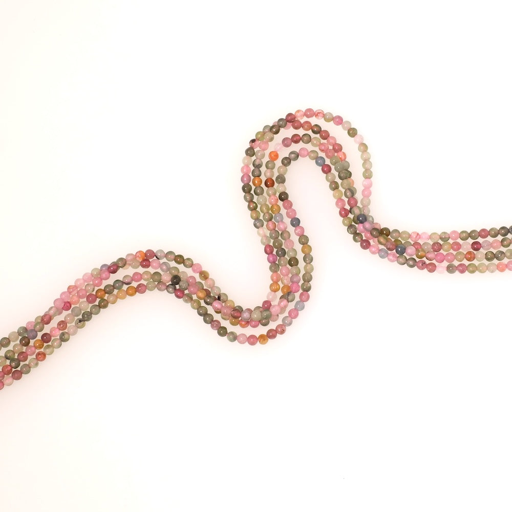 Fil de perles en pierres naturelles rondes 2,5mm Tourmaline multicolore
