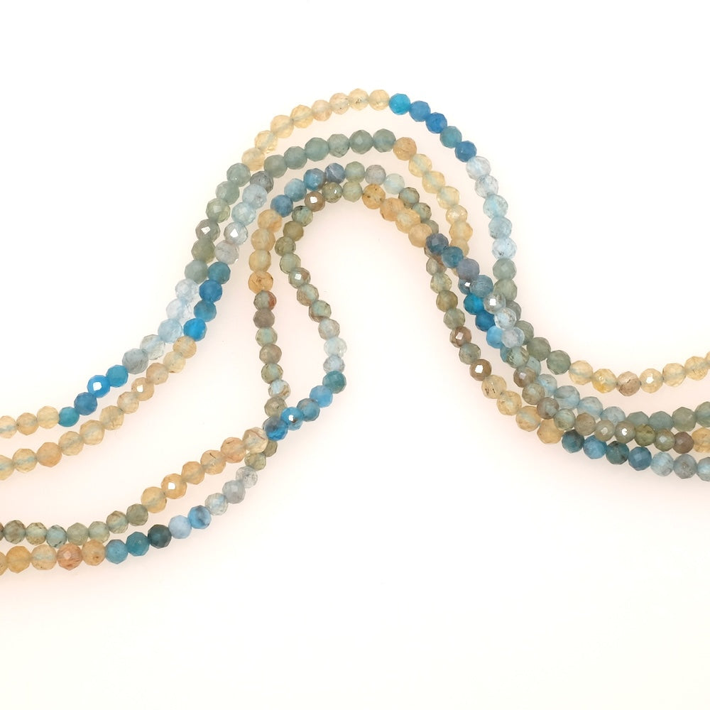 Fil de perles en pierres naturelles rondes facettées 3mm en Apatite multi verte et bleue