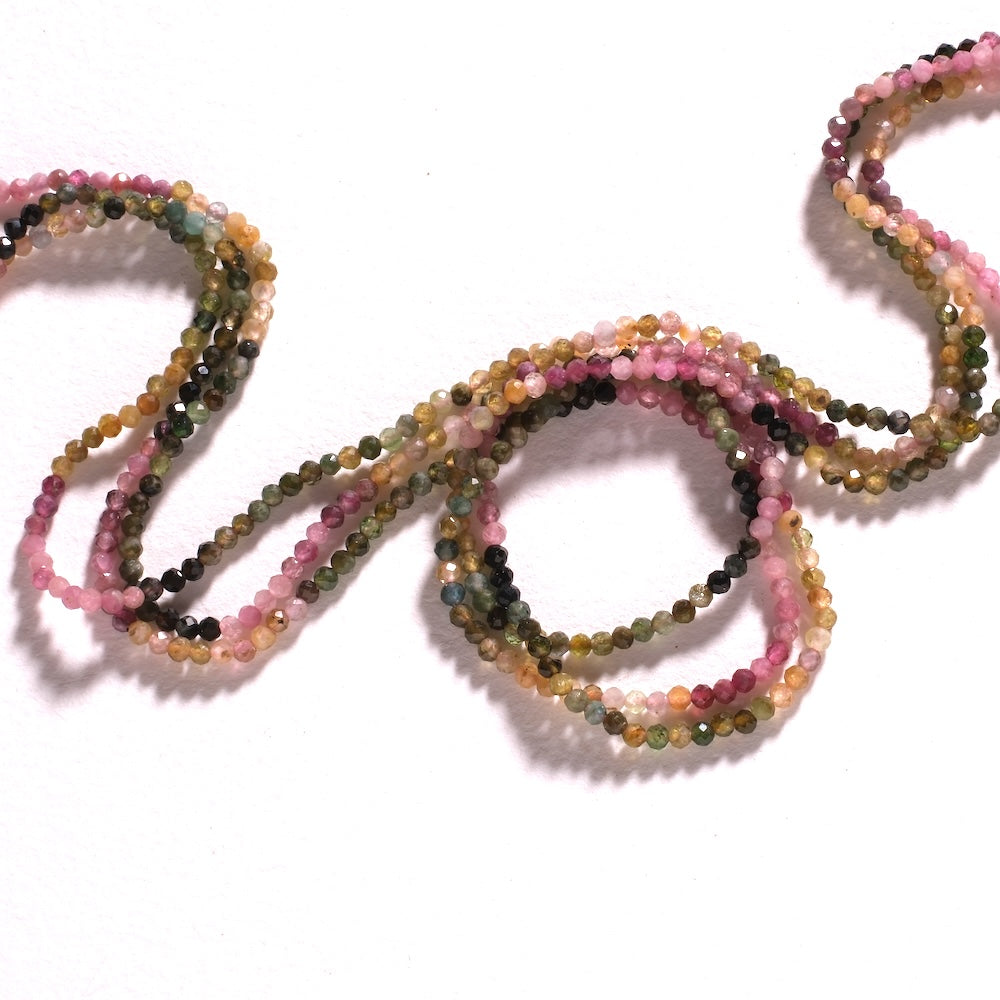 Fil de perles facettées 2 mm en Tourmaline naturelle multicolore, 30 cm