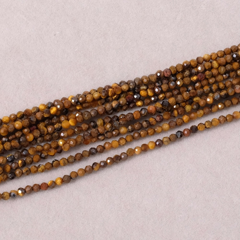 Fil de perles naturelles 2mm facetté en Oeil de tigre