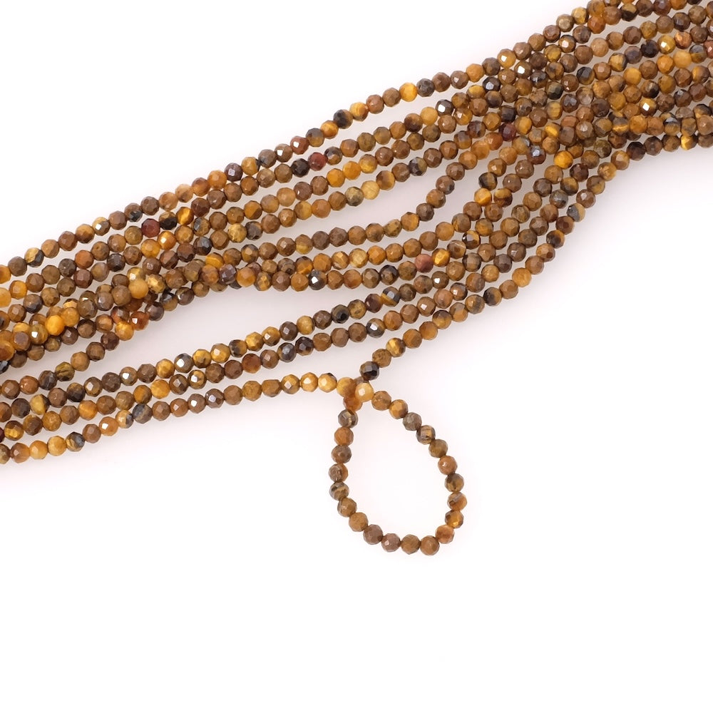 Fil de perles naturelles 2mm facetté en Oeil de tigre