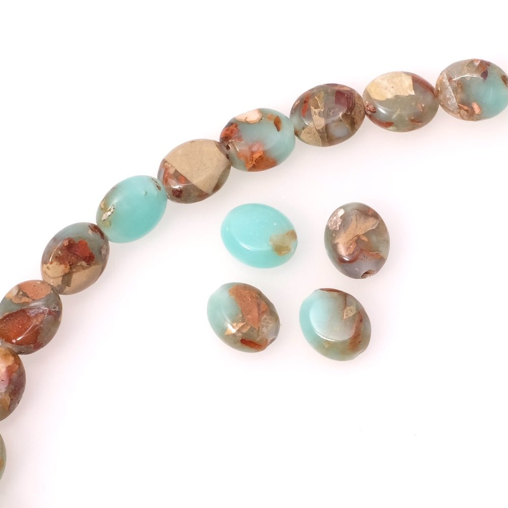 Fil de perles naturelles ovales 8 x 10mm en Jaspe