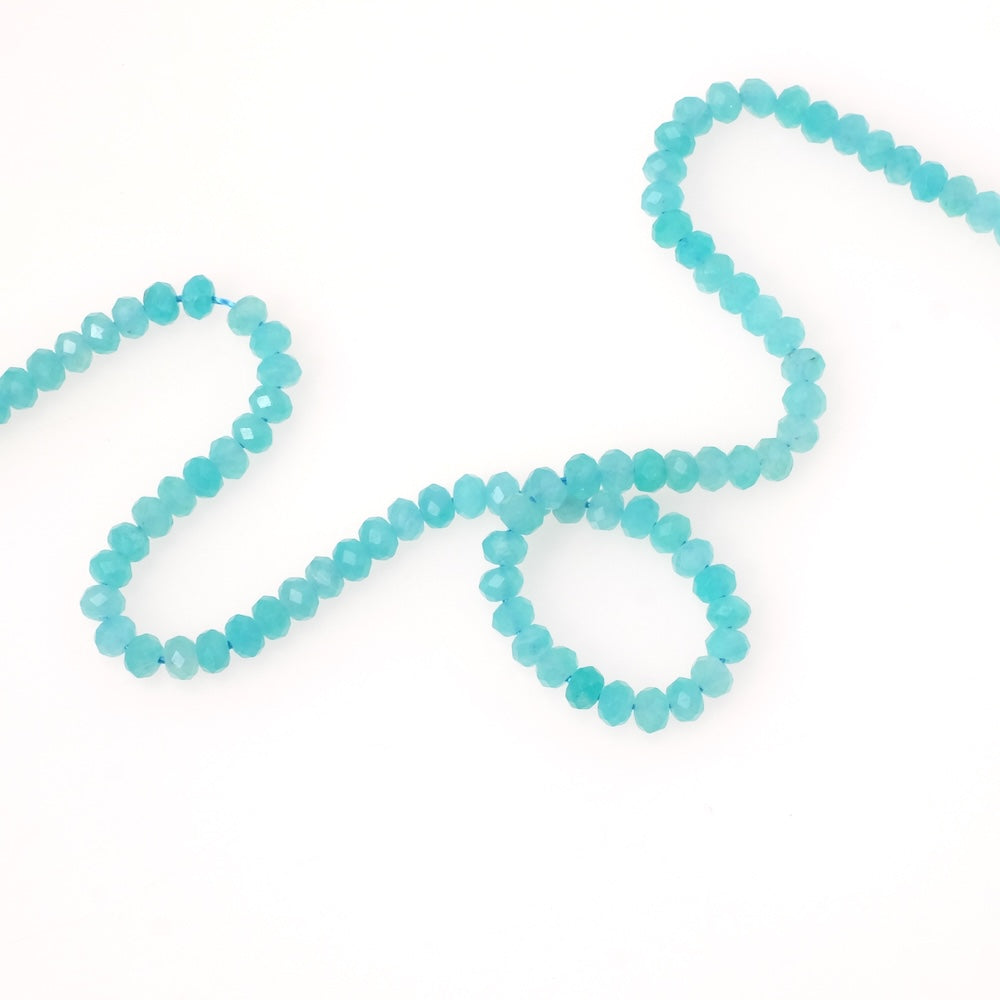 Fil de perles naturelles donuts facettés 4x3mm en Amazonite