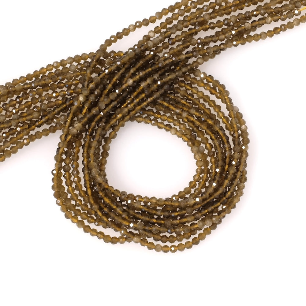 Fil de perles naturelles facettées 2mm Obsidienne dorée