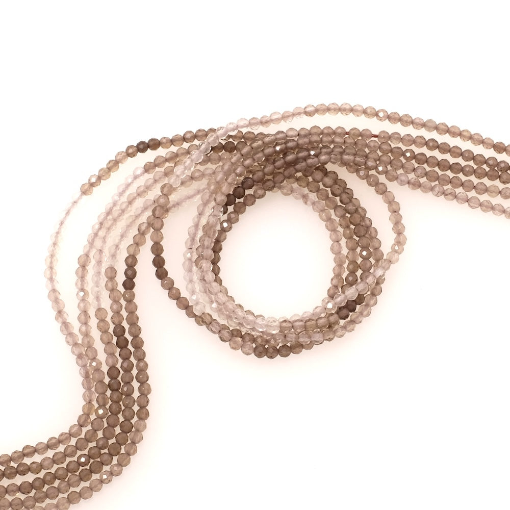 Fil de perles naturelles facettées 2mm en Quartz fumé