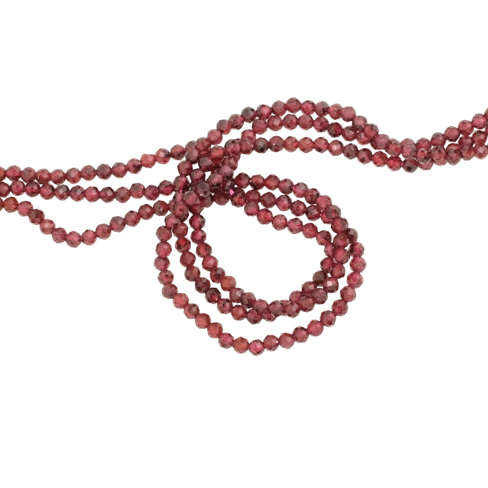 Fil de perles naturelles facettées 3mm en Grenat Almandin