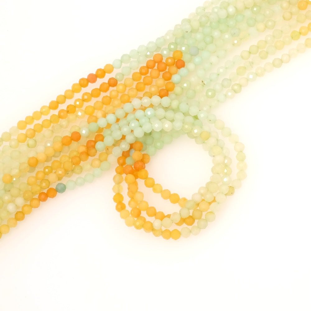 Fil de perles naturelles facettées 3mm en Jade dégradé vert pastel orange