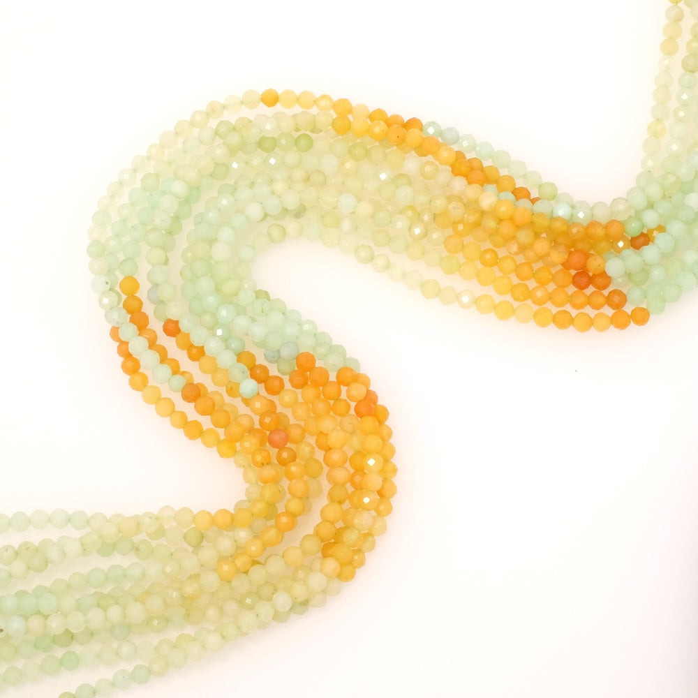 Fil de perles naturelles facettées 3mm en Jade dégradé vert pastel orange
