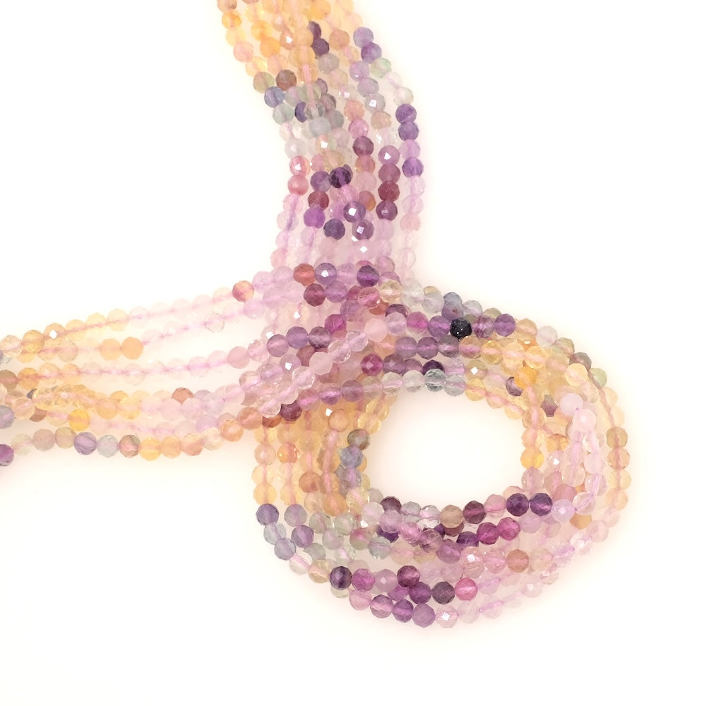 Fil de perles naturelles facettées 4mm en Fluorite dégradé de couleur