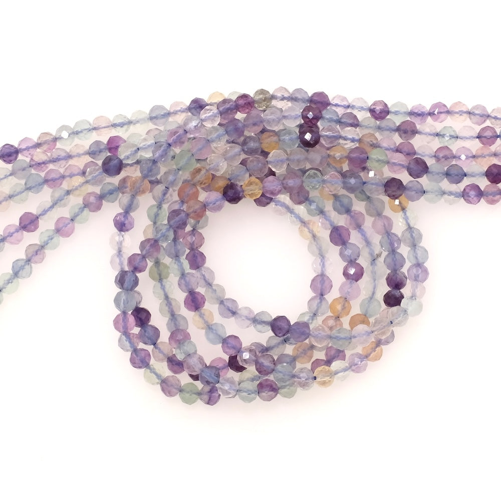 Fil de perles naturelles facettées 4mm en Fluorite