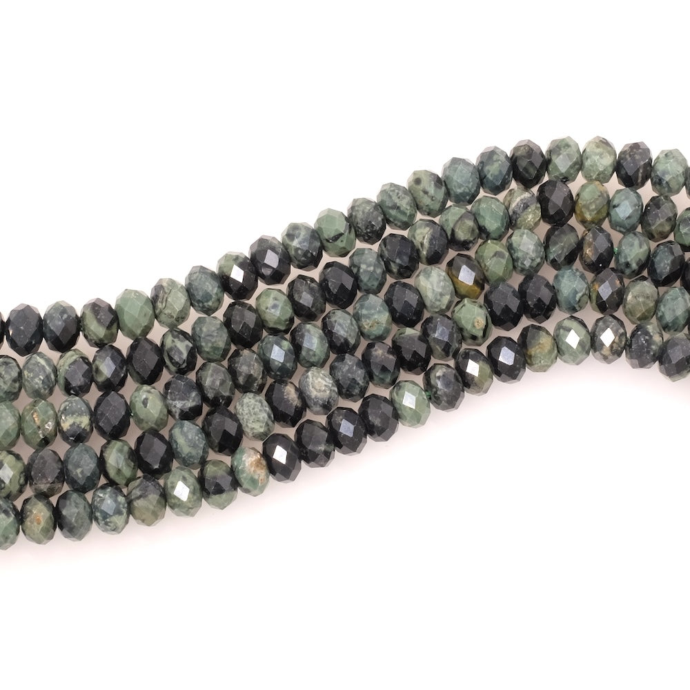 Fil de perles naturelles facettées 6x4mm en Jaspe Vert