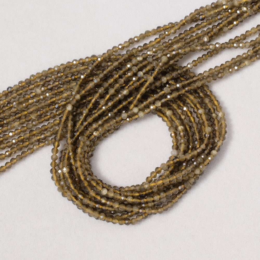 Fil de perles naturelles facettées 2mm Obsidienne dorée