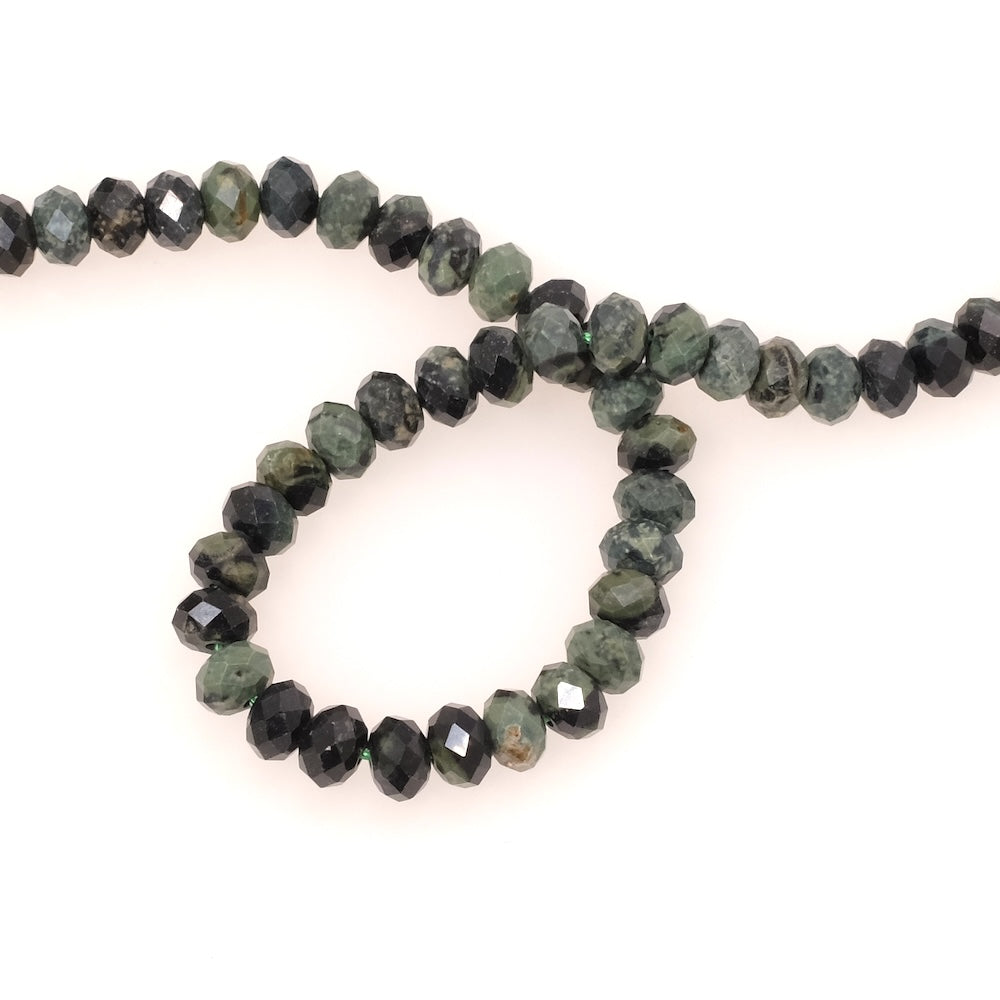 8 perles naturelles facettées 6x4mm en Jaspe Vert