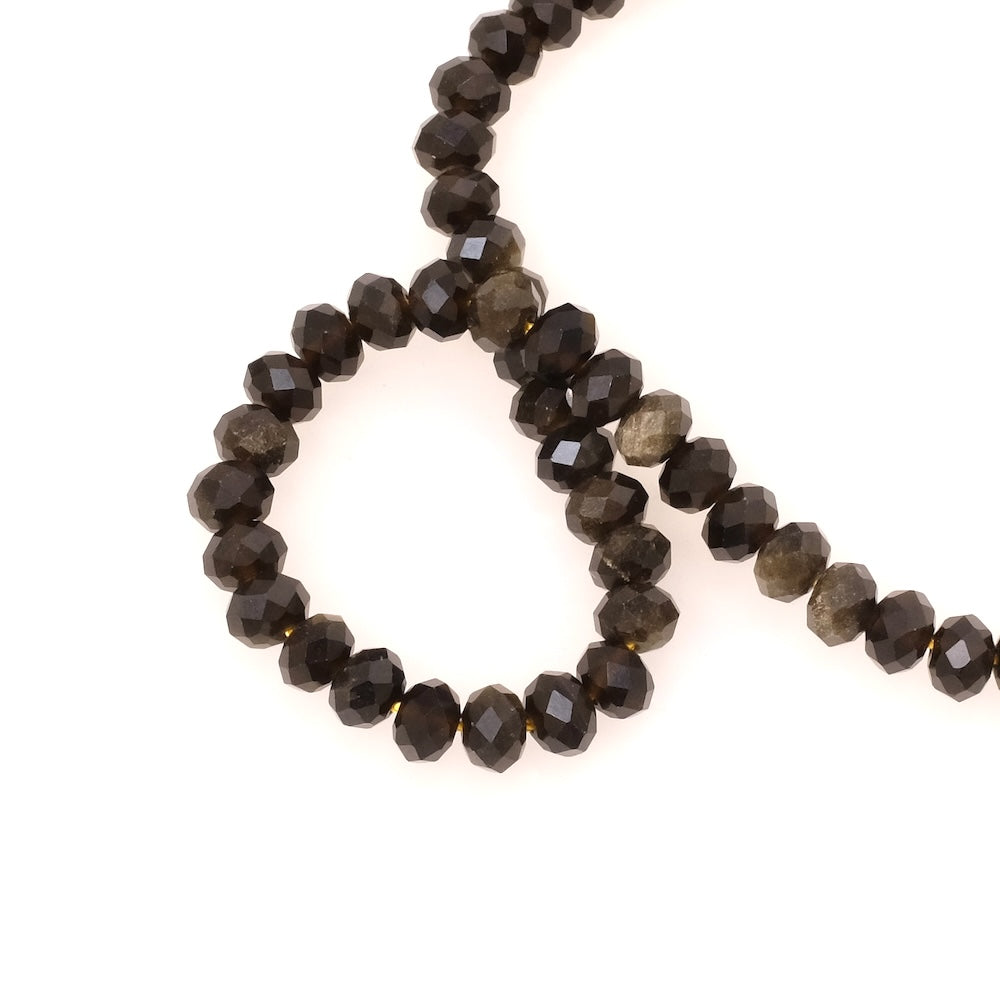 Fil de perles naturelles facettées 6x4mm en Obsidienne argentée