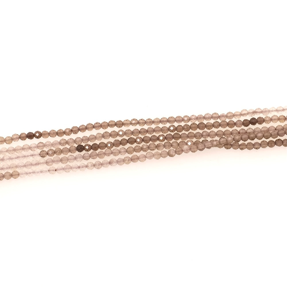 Fil de perles naturelles facettées 2mm en Quartz fumé